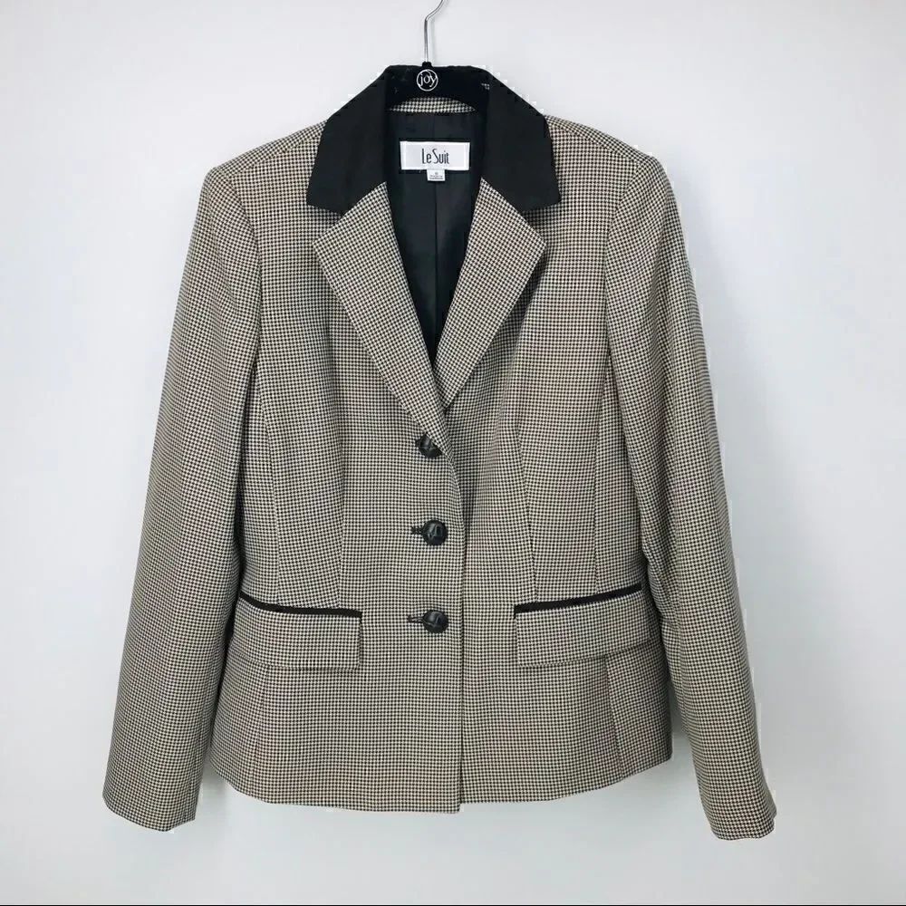 Le Suit Vintage Houndstooth Check Printed Blazer